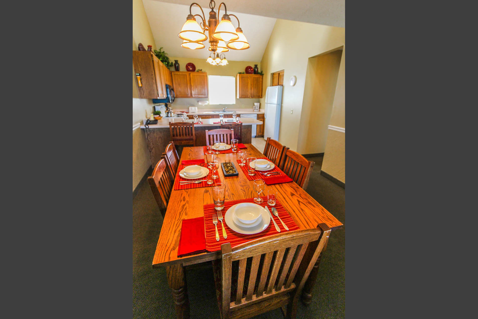 A spacious dining room at VRI's Powder Ridge Village in Eden, Utah.